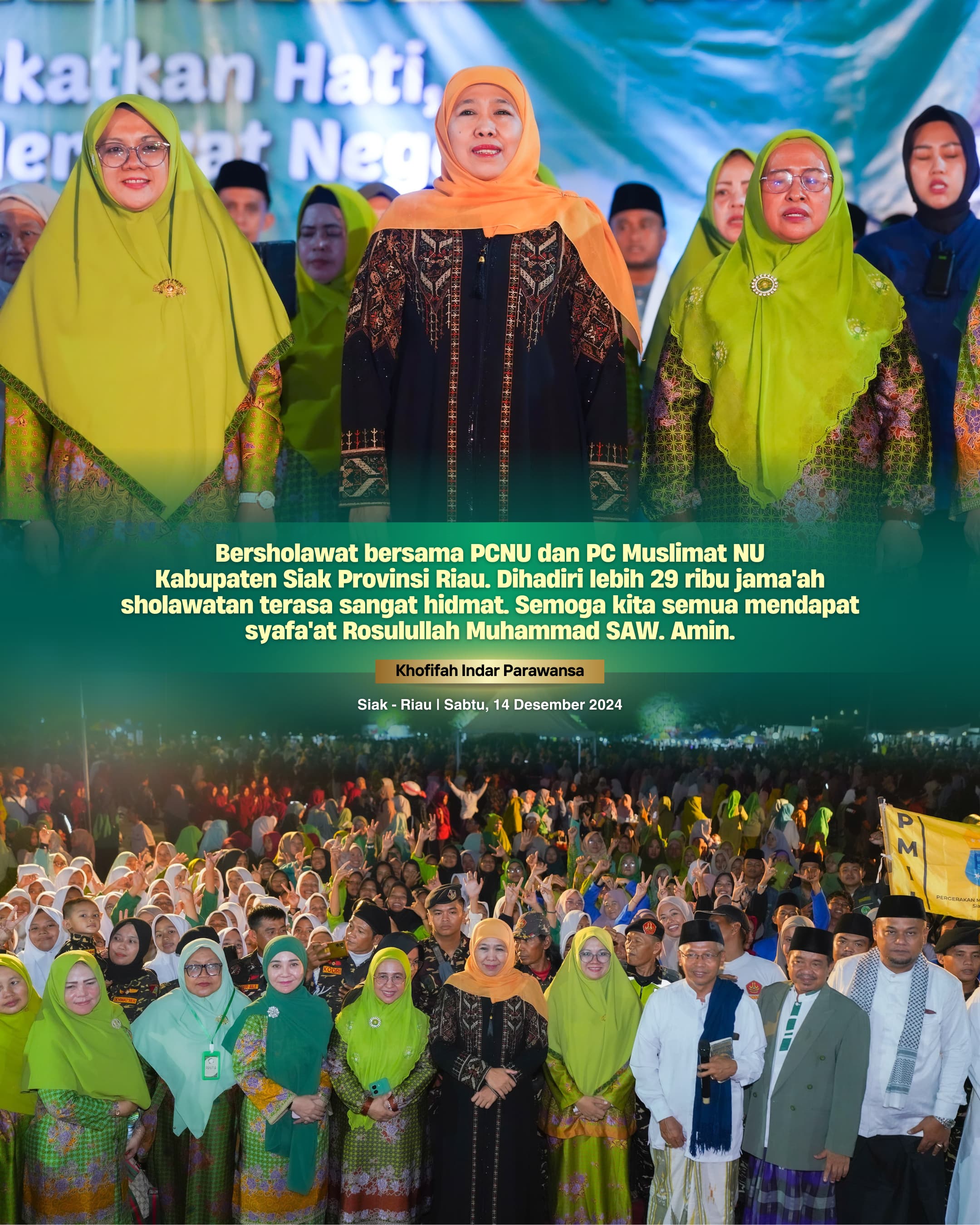 Lautan Manusia, Hadiri Bershalawat Bersama Khofifah, Afni di Kota Siak