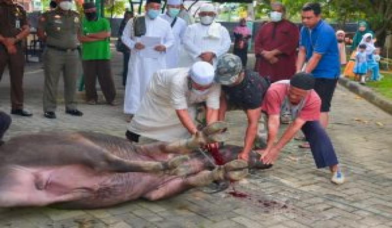 Sekda Kampar, Sholat Ied dan Laksanakan Qurban di Markaz Islamic Centre 